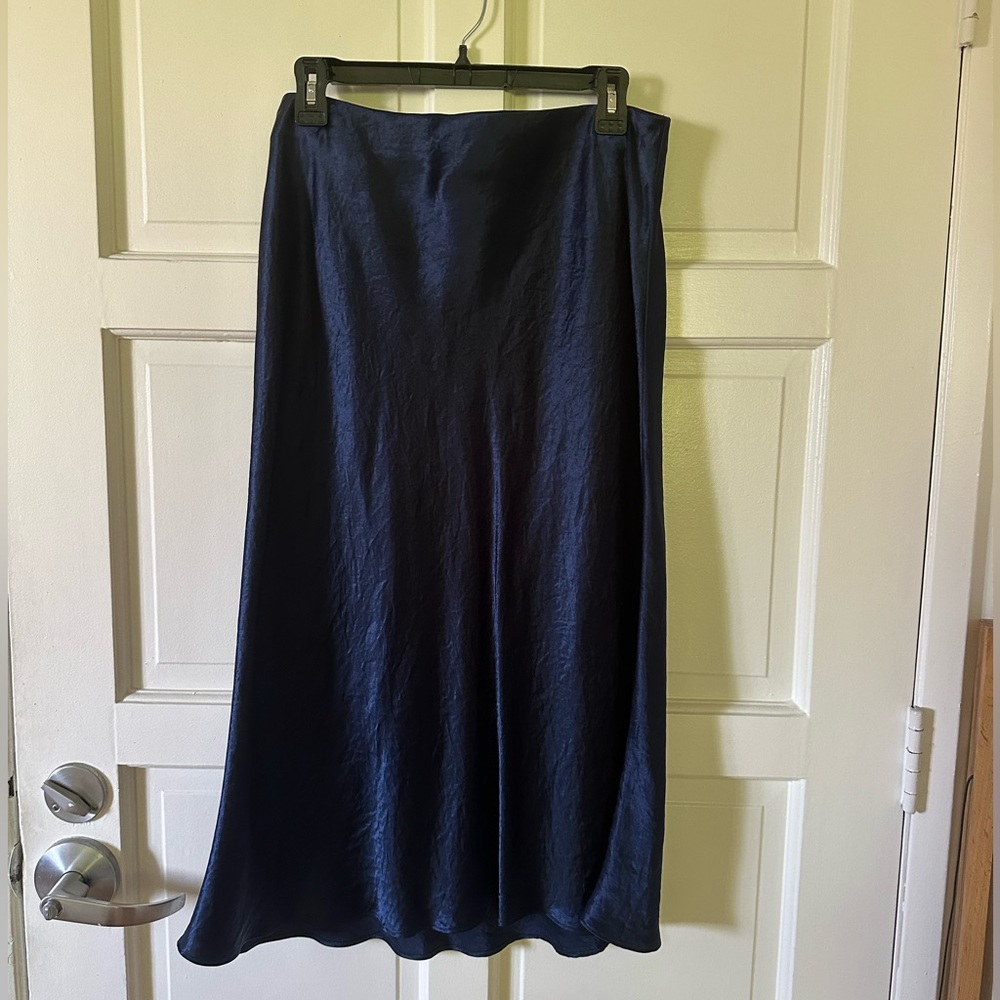 Aritzia slip satin midi skirt in navy - Picture 2 of 3